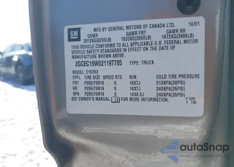 2002 Chevrolet Silverado 1500 Ls z USA, uszkodzony, nr VIN 2GCEC19W021197785